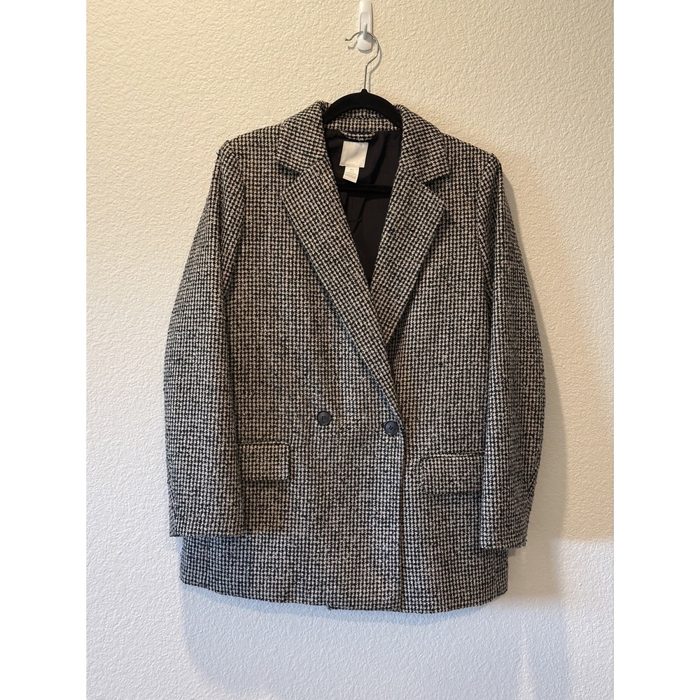 H&M Double-breasted Houndstooth Blazer - Black/Beige - L - Picture 2 of 4